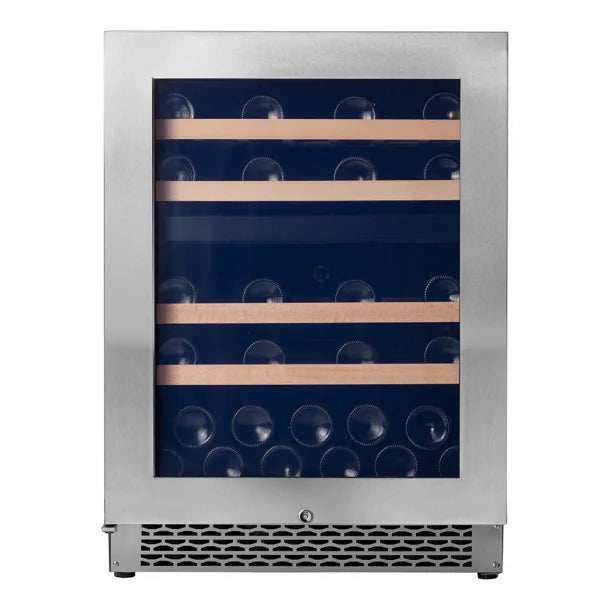 A Pevino Majestic wine fridge with a stainless steel door
