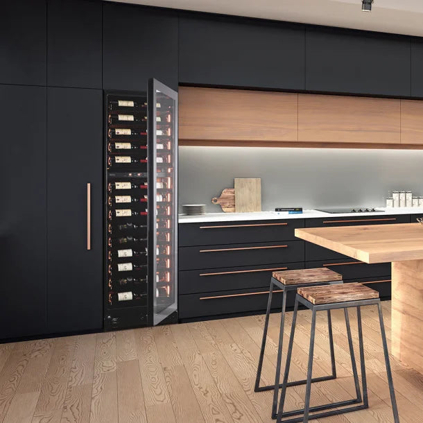 An image of the Pevino Imperial 2 temperature zone wine fridge within a Kitchen