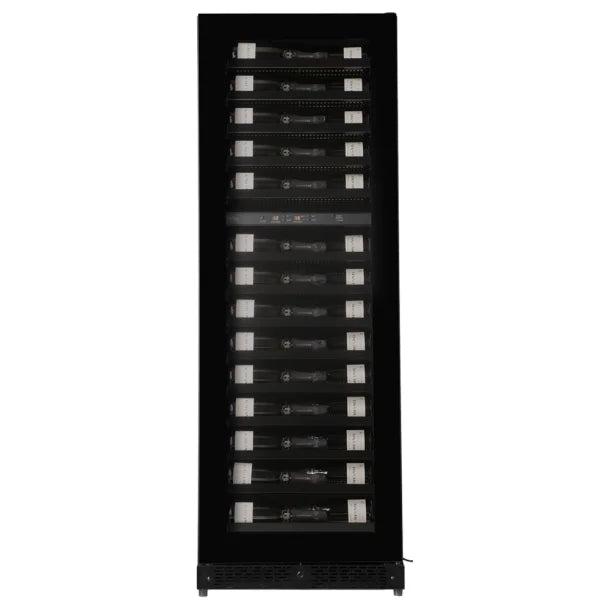 A front on view of the Pevino Imperial Eco 96 bottles, 2 Temperature Zone Wine Fridge