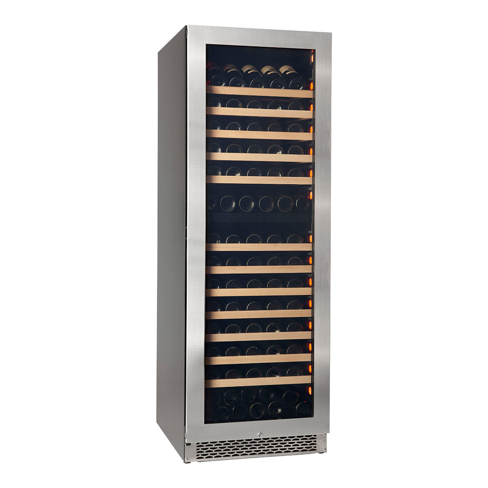 Pevino Majestic 150 bottle 2 zone wine cabinet with a metal chrome door