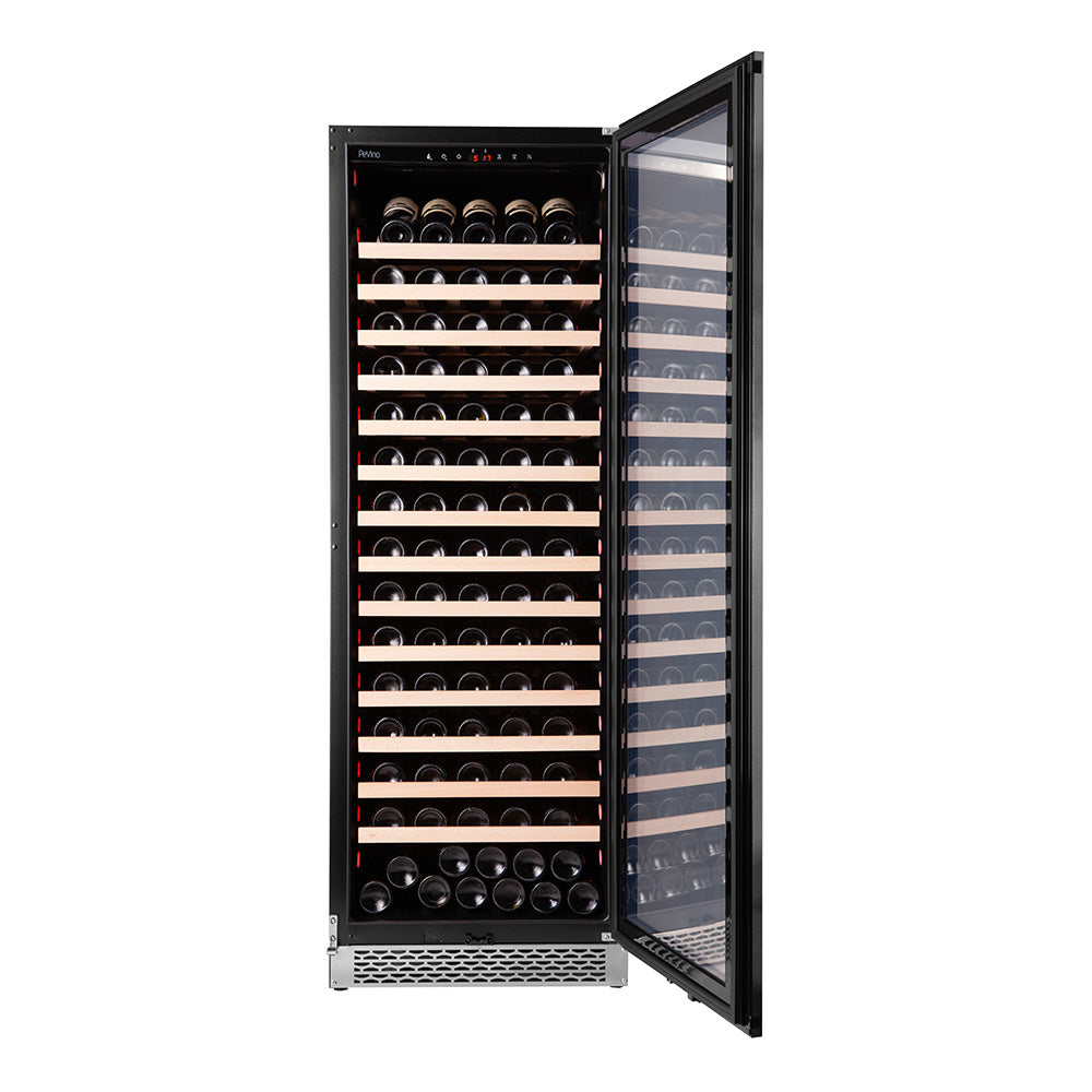 The door fully open on a Pevino Majestic wine fridge