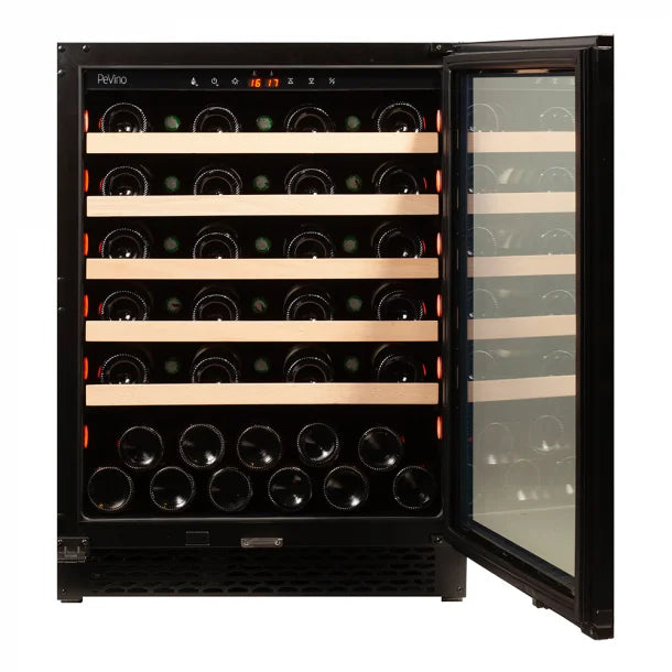 The single temperature 46 bottle pevino majestic wine cabinet showing the shelving