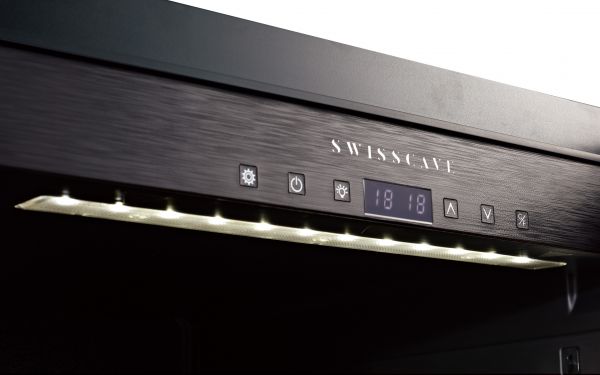 The display screen on a Swisscave Premium single zone wine cooler