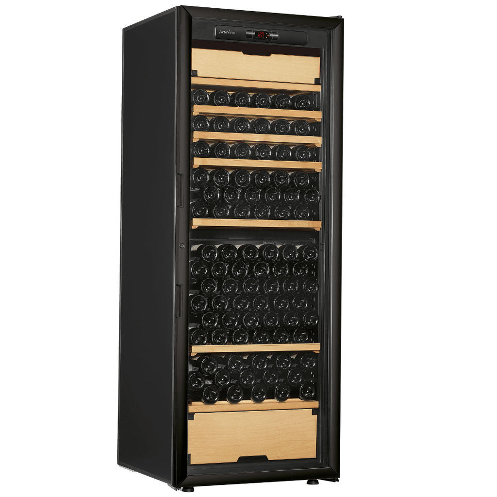 Artevino large wine cabinet three temperature black frame glass door